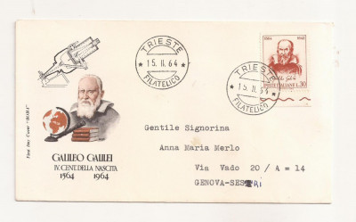 P7 FDC ITALIA- Galileo Galilei - First day of Issue, Circulata 1964 foto