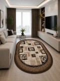 Cumpara ieftin Covor Oval Luna 1835-12, 60x110 cm, Crem Maro, Polipropilena Antialergic, Inaltime Fir 6 mm