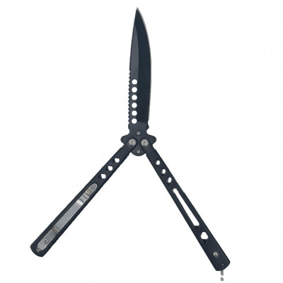 Cutit fluture Butterfly, Balisong 21 cm, negru, de antrenament, model dinamic foto