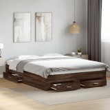 VidaXL Cadru de pat cu sertare, stejar maro, 160x200 cm lemn prelucrat
