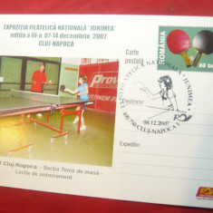 Carte Postala Ilustrata Tenis de Masa 2007 , stampila speciala Expozitie Cluj