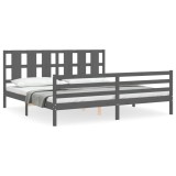 Cumpara ieftin Cadru pat cu tablie 200x200 cm, gri, lemn masiv
