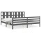 Cadru pat cu tablie 200x200 cm, gri, lemn masiv