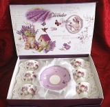 SET SERVICIU CAFEA PORTELAN MODEL LAVENDEN GARDEN DECOR LAVANDA FLORI FLUTURI
