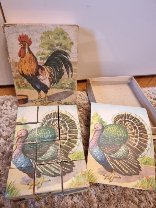 Cuburi ilustrate cu animale si pasari domestice, perioada RSR