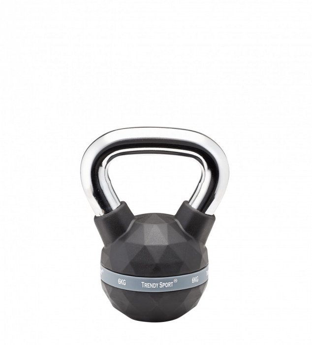 Gantera Kettlebel Exclusiv Premium, 6 kg, Maner crom, Negru