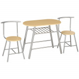 HOMCOM Set Mobilier 3 Piese Masa Ovală cu Raft 2 Scaune MDF Oțel Design Modern Lemn Argintiu | Aosom Romania