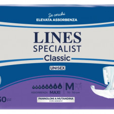 Scutece pentru adulti Lines Specialist Classic Maxi, 8 picaturi, marimea M, 30 bucati, unisex