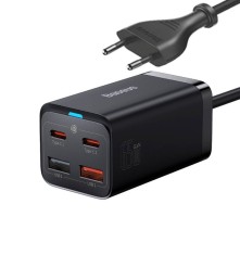 INCARCATOR retea Baseus GaN3 Pro, Quick Charge 65W, 2 x USB, 2 x USB Type-C, include cablu USB Type-C la USB Type-C 100W 1m, negru &quot;CCGP040101&quot; (timbr