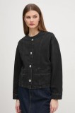 Pepe Jeans geacă din denim DAENA STUD femei, culoarea negru, de tranziție, oversized, PL402524
