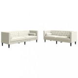 Set canapele Chesterfield cu perne rulou 2 piese, crem, catifea