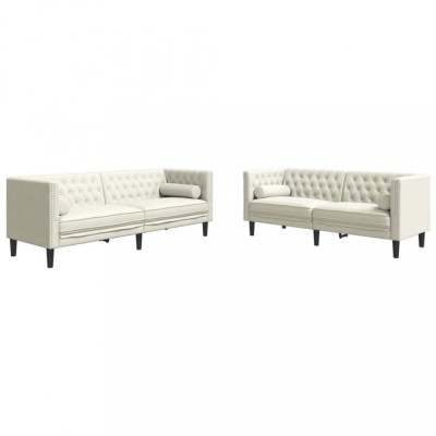 Set canapele Chesterfield cu perne rulou 2 piese, crem, catifea foto