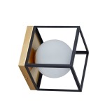 Aplică perete Klausen Fence AP1 Urban 18x18x21cm, design modern metal negru auriu, sticlă alb opal, soclu E27 15W, iluminat interior sofisticat