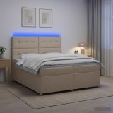 Cumpara ieftin Pat boxspring cu saltea cu benzi LED Crem 200 x 200 cm Tesatura