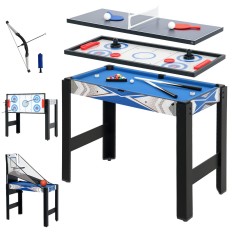 SPORTNOW Masa de jocuri multifuncțională 5 &icirc;n 1, biliard, ping-pong, hochei, joc de baschet arcade, arc și săgeți, albastru | Aosom Romania
