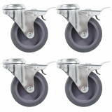 Gossi roti pivotante cu gaura surub, frane duble, 4 buc., 75 mm