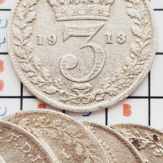 1248 Marea Britanie UK Anglia 3 pence 1913 George V (1st issue) km 813 argint