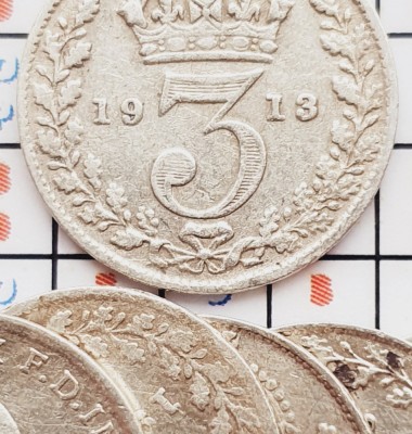 1248 Marea Britanie UK Anglia 3 pence 1913 George V (1st issue) km 813 argint foto