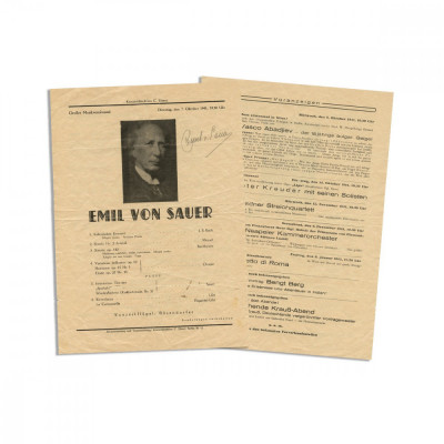 Program, concert Emil von Sauer, 1941, cu semnătură olografă foto
