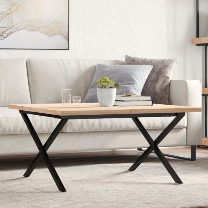 vidaXL Masă de cafea, cadru X, 80x80x45,5 cm, lemn masiv pin și Oţel