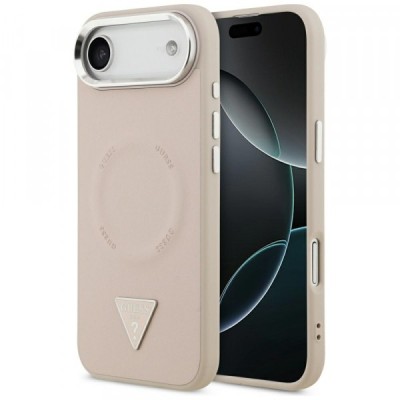 Husa MagSafe pentru Apple iPhone 17 Air, Guess, Triangle Logo, Roz Argintie foto