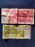 Set două bancnote (100000 de dinari Iugoslavi și 1 tolar sloven)