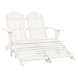 Cumpara ieftin Scaun gradina Adirondack cu 2 locuri &amp; otoman alb, lemn de brad