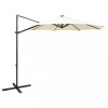 Umbrelă &icirc;n consolă cu st&acirc;lp și LED-uri, nisipiu, 300 cm