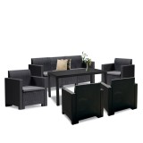 Set mobilier gradina Leziter Nero IV 7 locuri, plastic ratan, culoare grafit