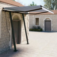 vidaXL Copertină retractabilă manual cu st&acirc;lpi, albastru&amp;alb 3,5x2,5 m