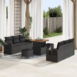 Set de canapea de grădină vidaXL cu perne Negru Ratan poli Acacia, Set de dining de grădină vidaXL cu perne Negru Ratan poli Acacia