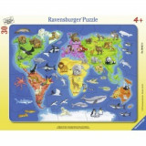 Puzzle harta lumii cu animale 30 piese, Ravensburger