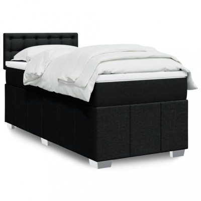 vidaXL Pat box spring cu saltea, negru, 90x190 cm, textil 3289239 foto