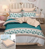 Lenjerie Pat Bumbac 6 Piese Cu Elastic Crem Imprimeu 180x200 cm