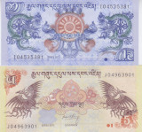 Bancnota Bhutan 1 si 5 Ngultrum 2011/13 - P27b/28b UNC ( set x2 )