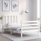 Cumpara ieftin Cadru de pat cu tăblie single, alb, lemn masiv