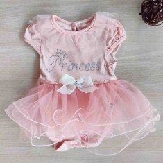 Body bebelusi maneca scurta cu tiul roz princess bumbac 0-9 luni