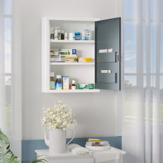 kleankin Dulapior pentru medicamente montat pe perete, cutie de urgenta pe 3 nivele pentru baie, bucatarie, se poate incuia cu 2 chei, alb