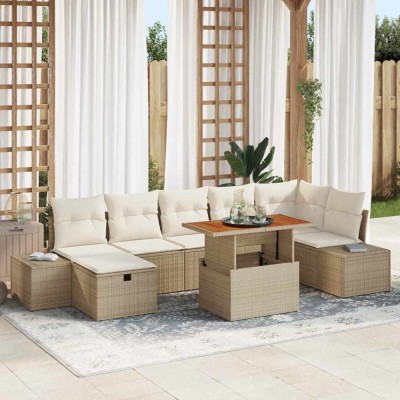 vidaXL Set de canapele pentru grădină cu pernă 8 pcs Bej Rattan poli foto