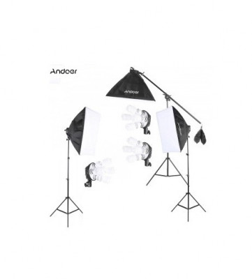 Kit 3 softbox cu acara, soclu de 4 becuri si 12x bec 85W, Negru foto