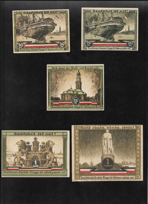 Set Notgeld 2 x 50 pf + 75 pf + 2 x 1 mark Hamburg