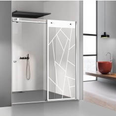 Paravan dus cu usa glisanta Glissando INOX, model Atlas alb, sticla clara securizata, pentru nisa cu latime intre 140-150x205 cm