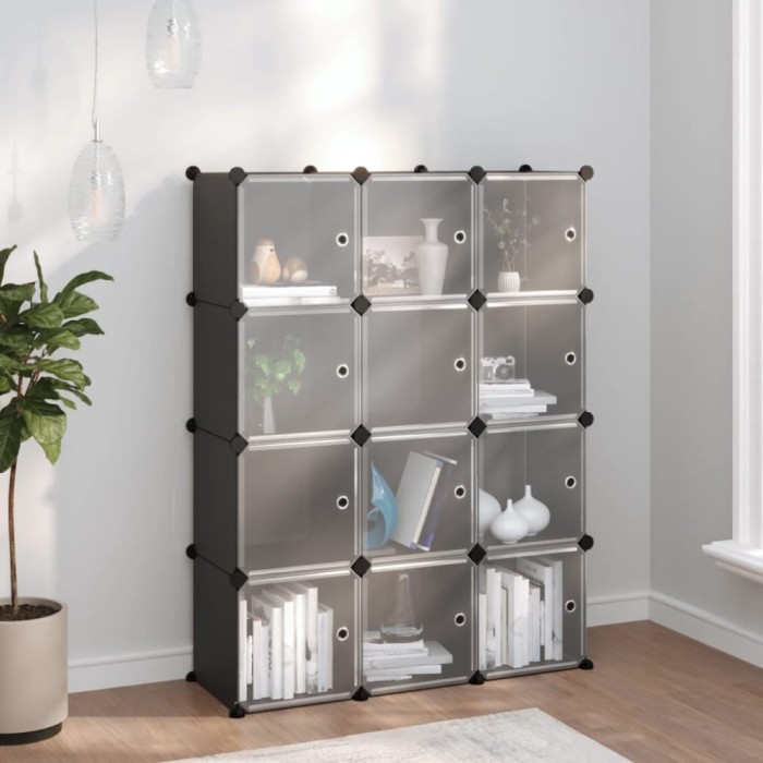 Gossi organizator cub de depozitare cu usi, 12 cuburi, negru, pp