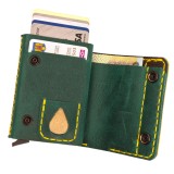 Cumpara ieftin Portofel din piele naturala, Zeno, personalizabil, turcoaz cu galben, protectie RFID