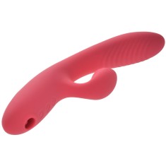 Vibrator Iepuras Sipi, 10 Moduri Vibratii&amp;Incalzire+Stimulator Air Pulse, Silicon, USB, Roz, 24 cm, Mokko Toys