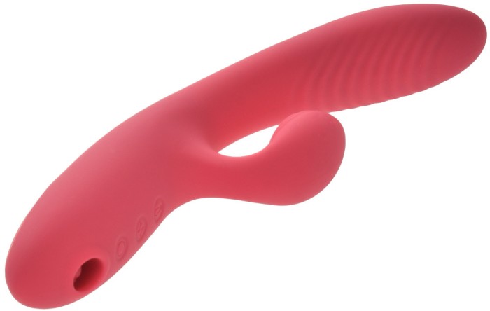 Vibrator Iepuras Sipi, 10 Moduri Vibratii&amp;Incalzire+Stimulator Air Pulse, Silicon, USB, Roz, 24 cm, Mokko Toys