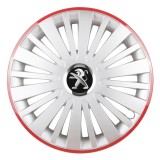 Cumpara ieftin Set 4 Capace Roti, potrivite jantelor de R16, pentru Peugeot, model falcon argintiu cu rama rosie
