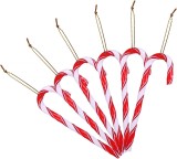 Set de 12 bastonase pentru brad LEMESO, plastic, alb/rosu, 12 x 3,7 cm