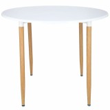 Cumpara ieftin Masa dining rotunda Lizzy Unic Spot, 90x76cm, blat MDF alb, picioare metalice cu textura de lemn