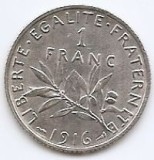 Franta 1 Franc 1916 - Argint 5g/835, 23 mm, KM-844.1